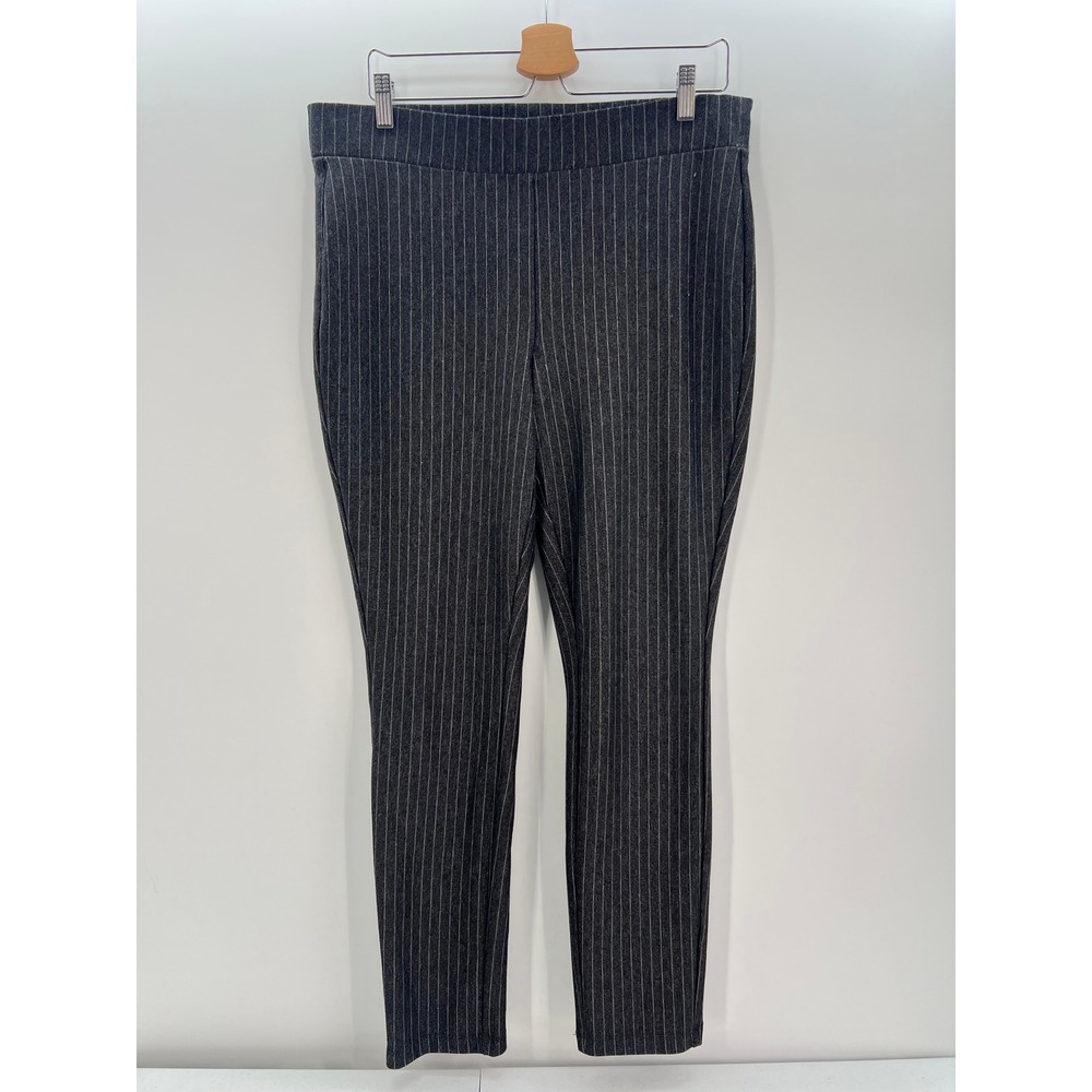 NYDJ Womens 12 Dark Gray Pinstriped Stretch Pull-On Trousers Office Chic